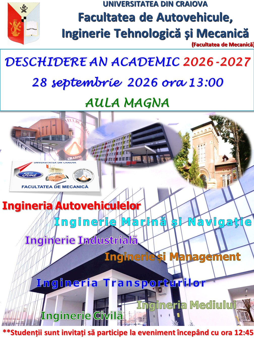 Deschiderea Anului Universitar 2026–2027 — Aula Magna